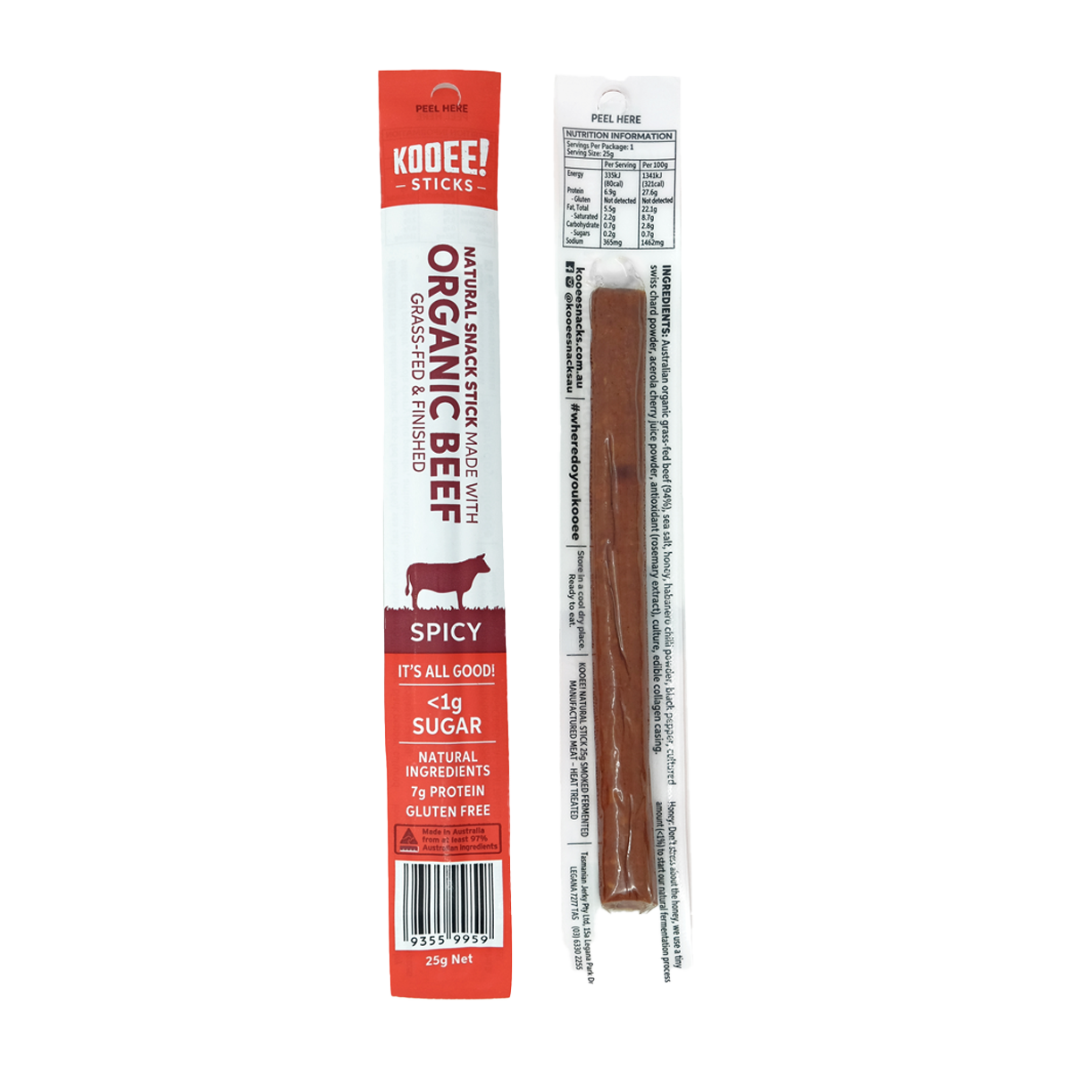 Kooee Organic Grass Fed Beef Stick Spicy 25g Harris Farm Markets