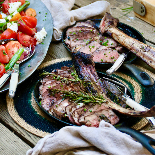 Grilled Tomahawk with Garlic Herb Butter and Salad