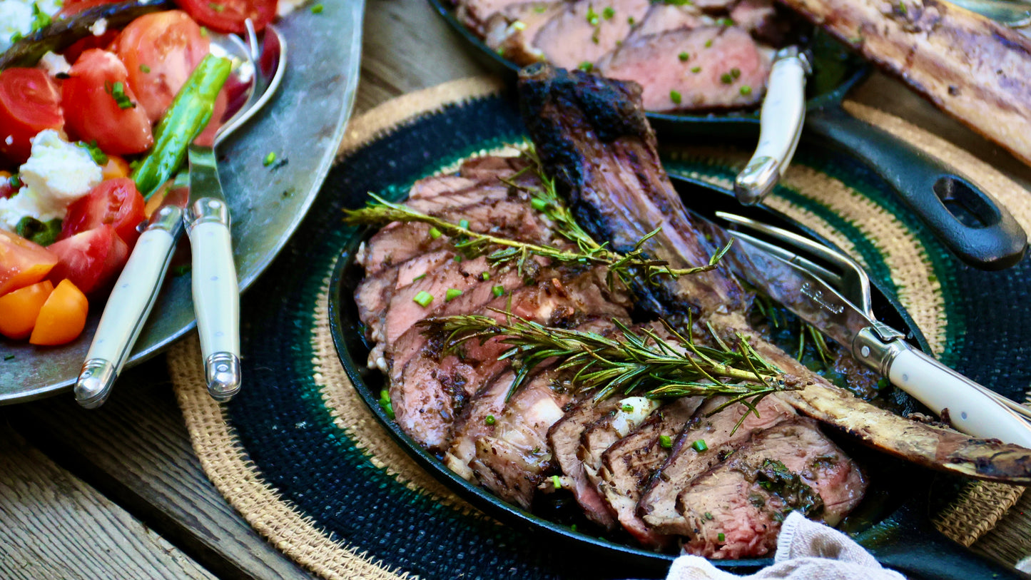 Grilled Tomahawk with Garlic Herb Butter and Salad