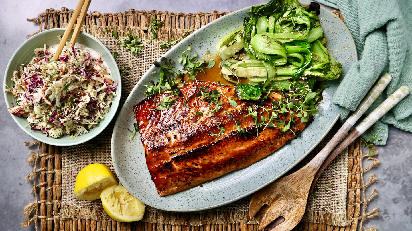 Honey and Miso Baked Salmon with Wasabi Slaw