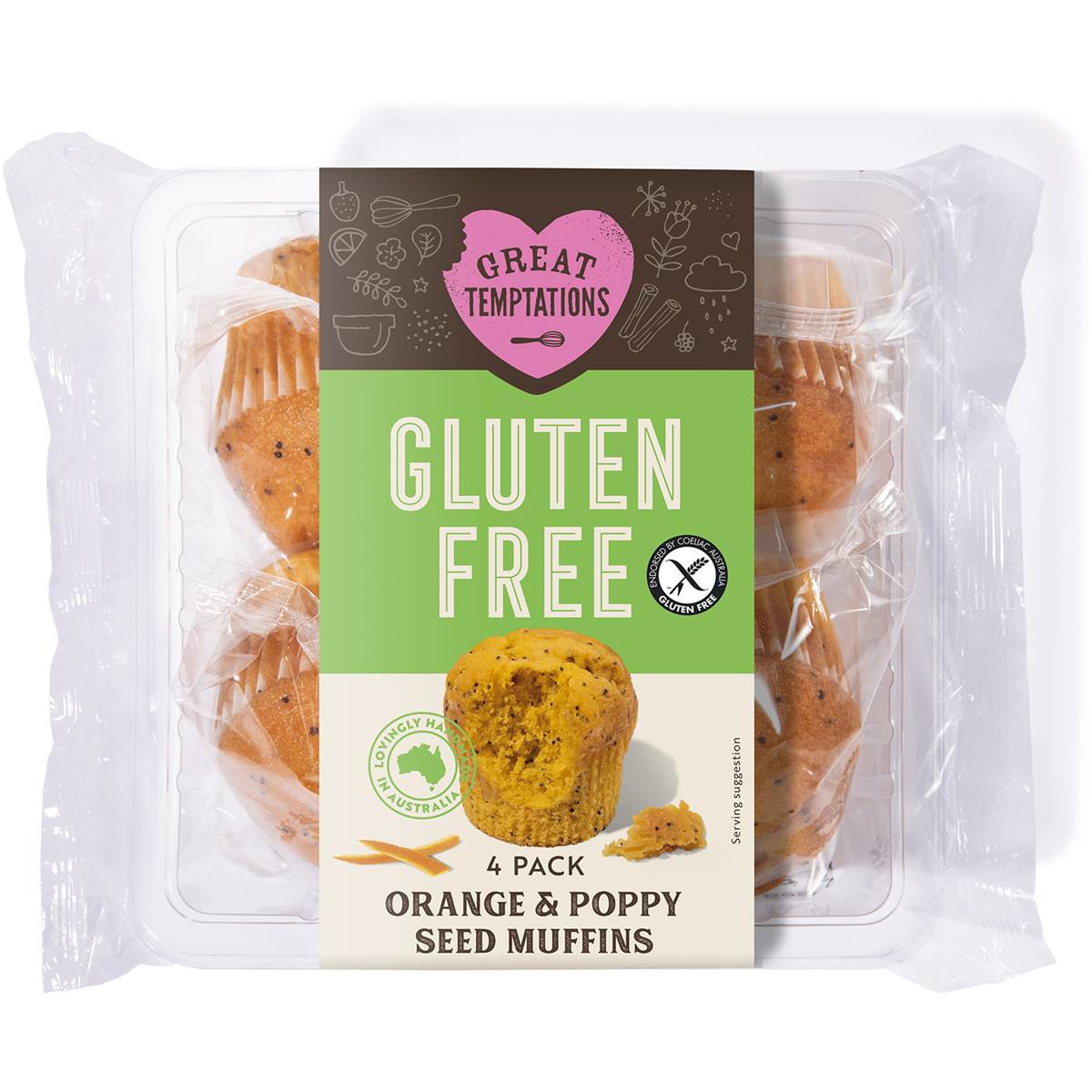 Great Temptations Orange and Poppy Seed Gluten Free Muffin x4 180g