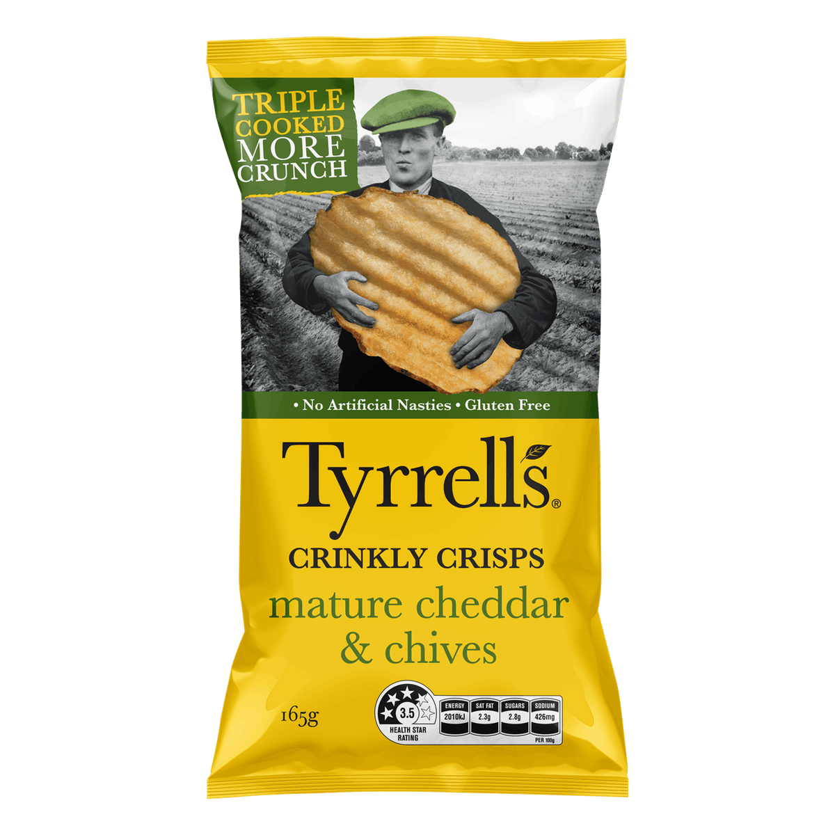 Tyrrells Crinkly Crisps Mature Cheddar and Chives 165g