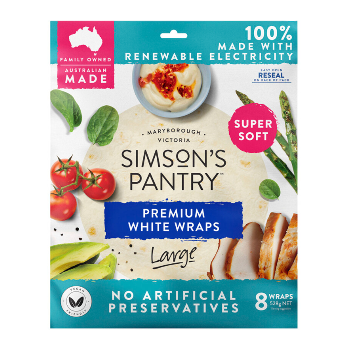 Simson's Pantry Preservative Free Premium White Large Wraps x8 528g