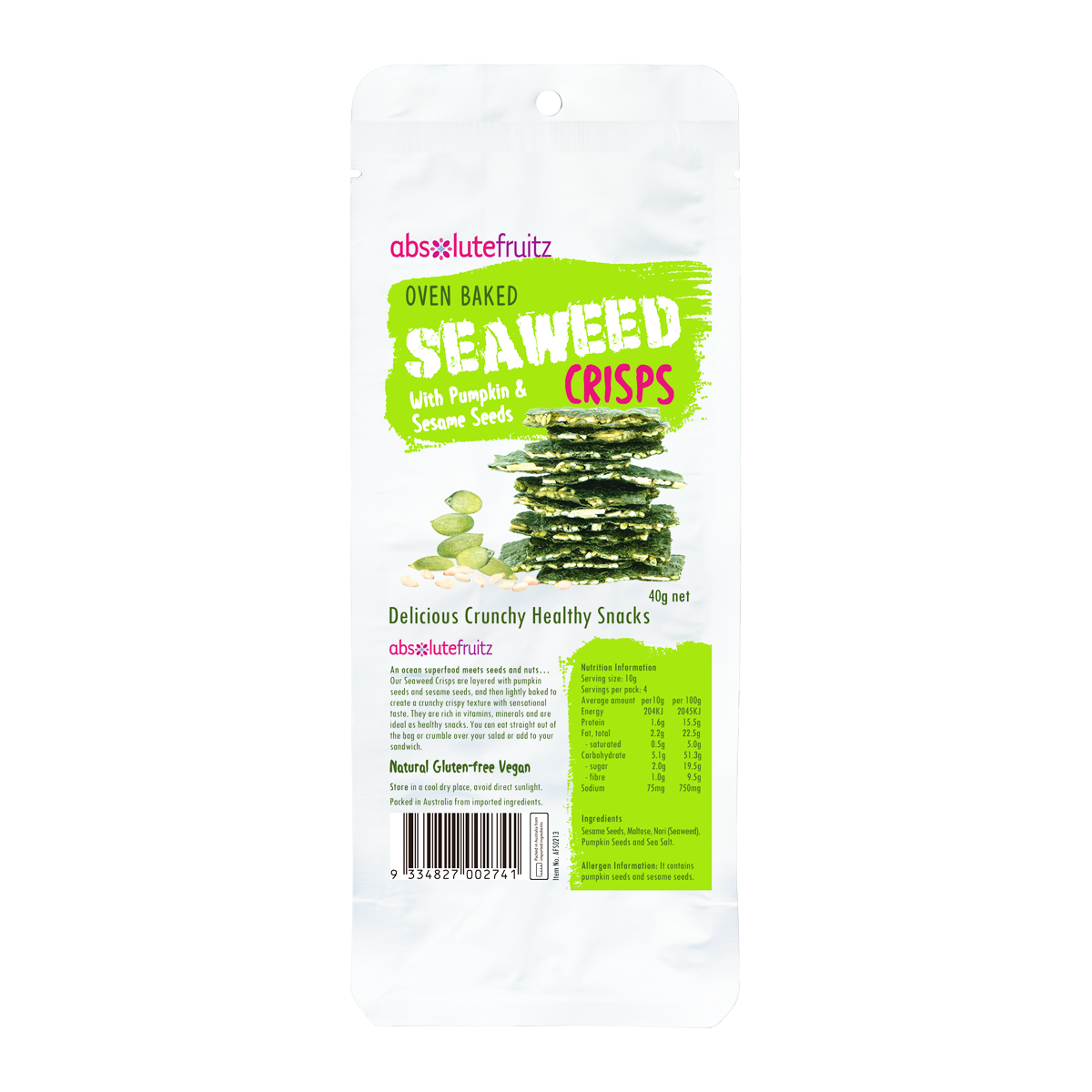 Absolutefruitz Seaweed Crisps with Pumpkin Seed and Sesame 40g