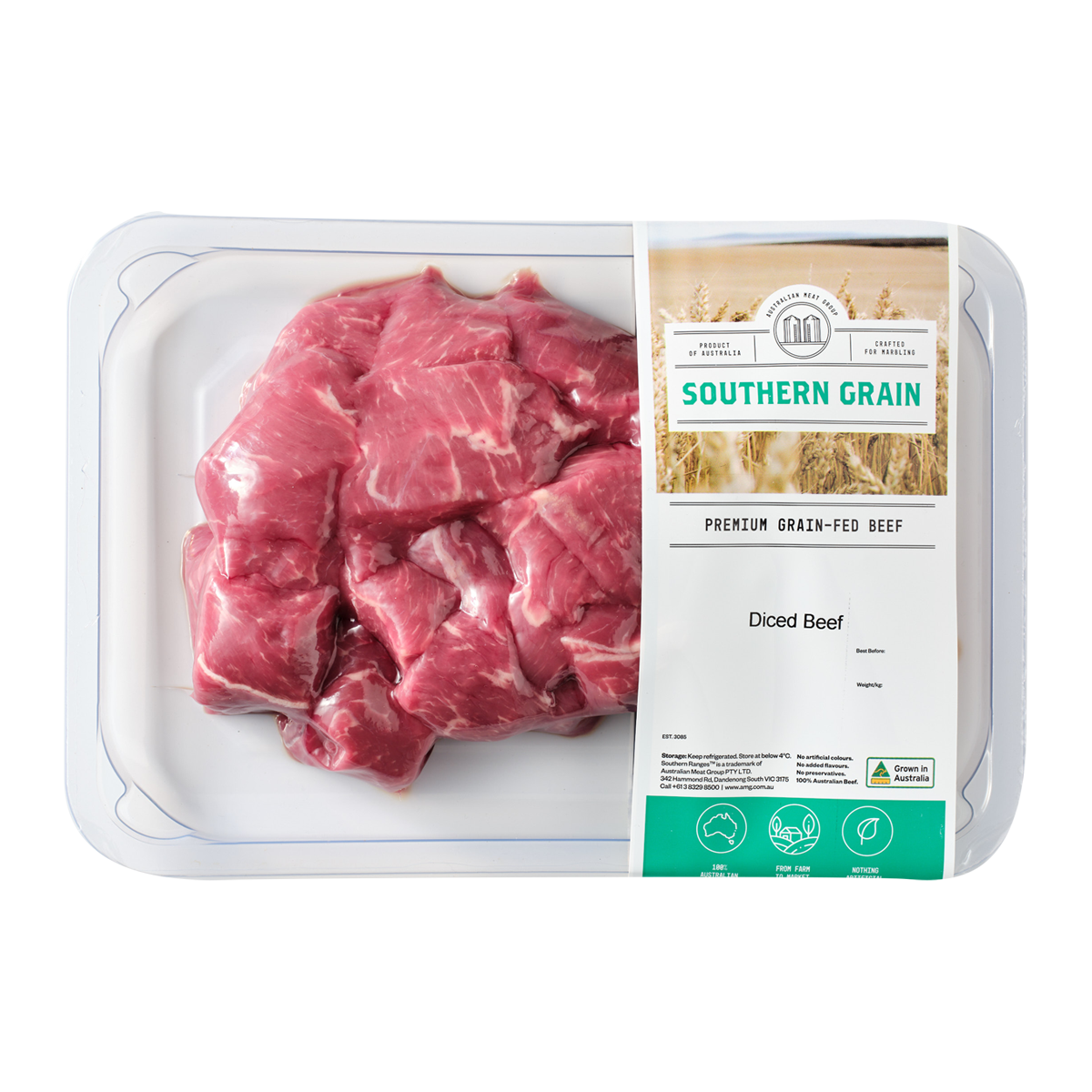 Southern Grain Premium Grain Fed Beef MB2 Diced Beef 400-500g