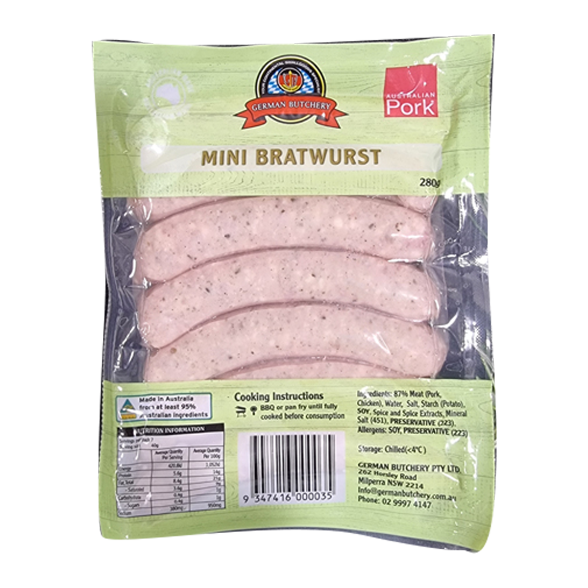 German Butchery Mini German Bratwurst 280g