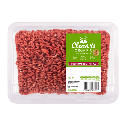 Cleaver's Organic Free Range and Grass Fed Premium Beef Mince 500g