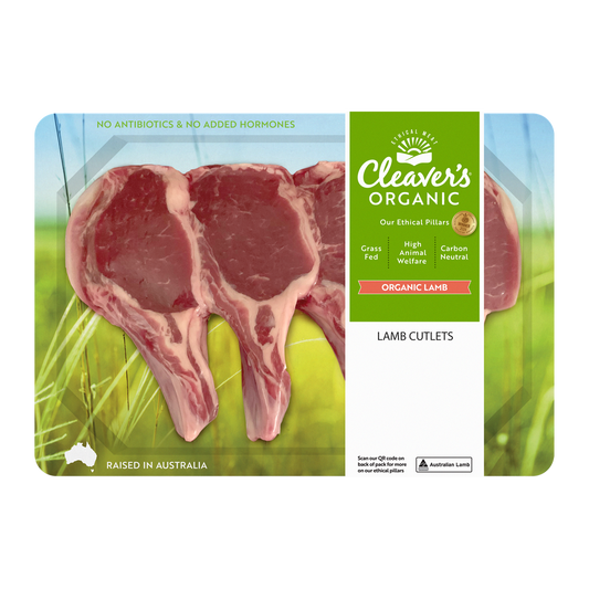 Cleaver's Organic Free Range and Grass Fed Lamb Cutlets 150-350g