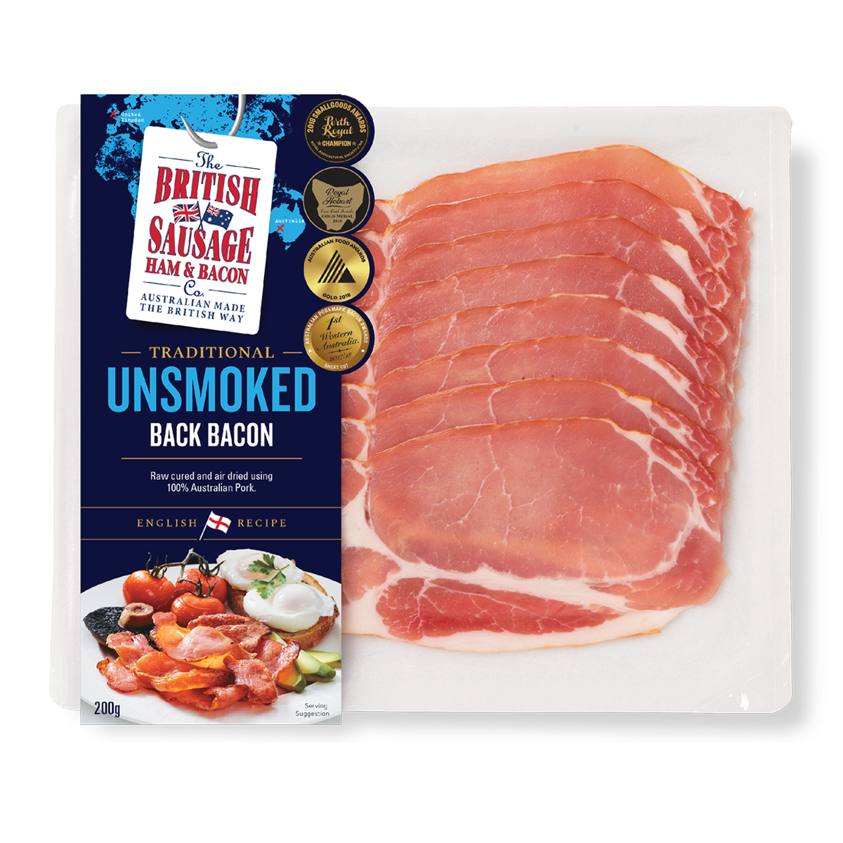 British Sausage Ham & Bacon Unsmoked Back Bacon 200g