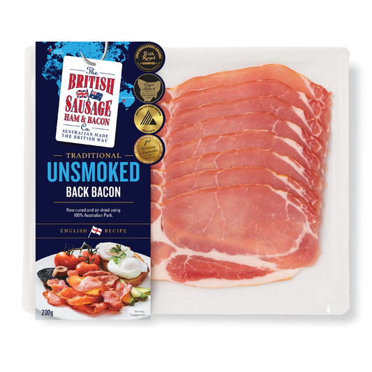 British Sausage Ham & Bacon Unsmoked Back Bacon 200g