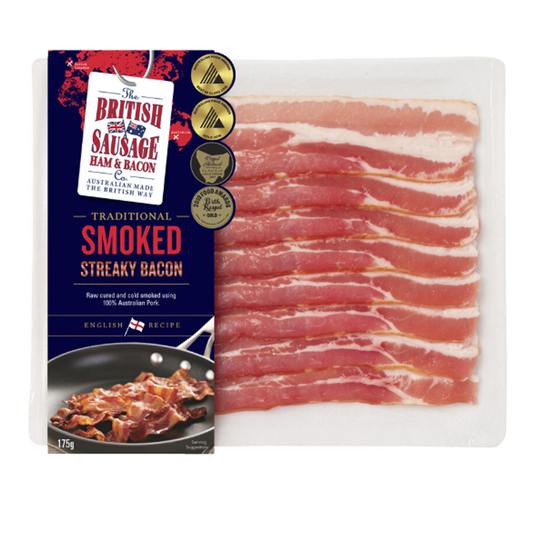 British Sausage Ham & Bacon Smoked Streaky Bacon 175g