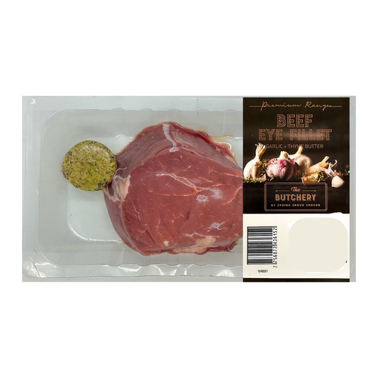 Spring Grove Grain Fed Beef Eye Fillet Steaks with Garlic and Thyme Butter 300-400g