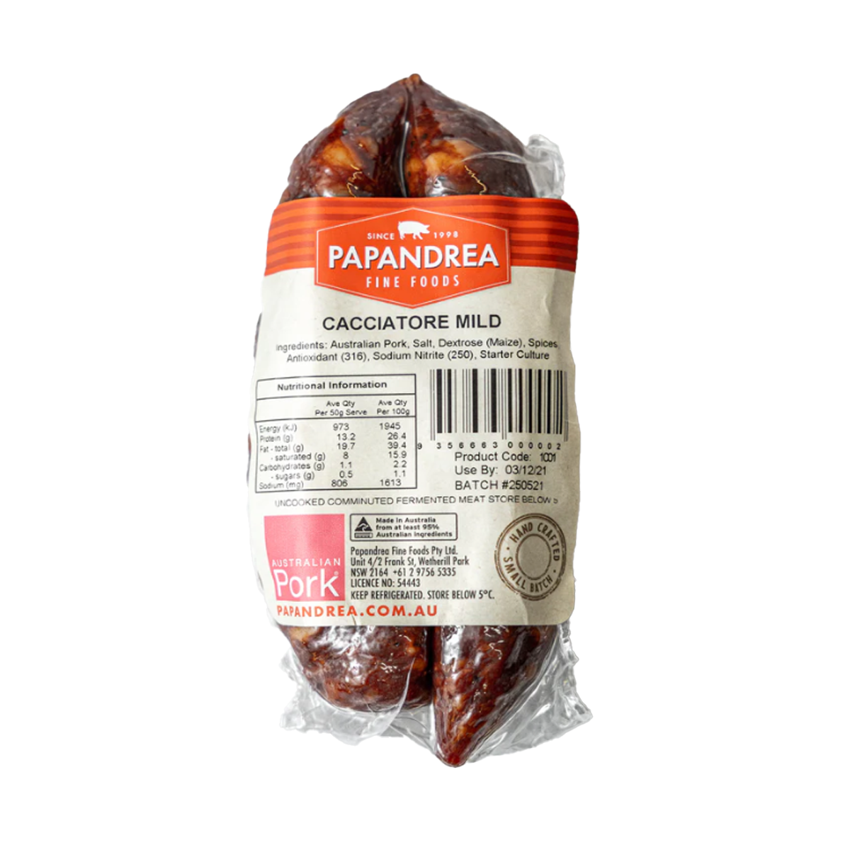 Papandrea Fine Foods Cacciatore Mild Salami Twin Pack 260g