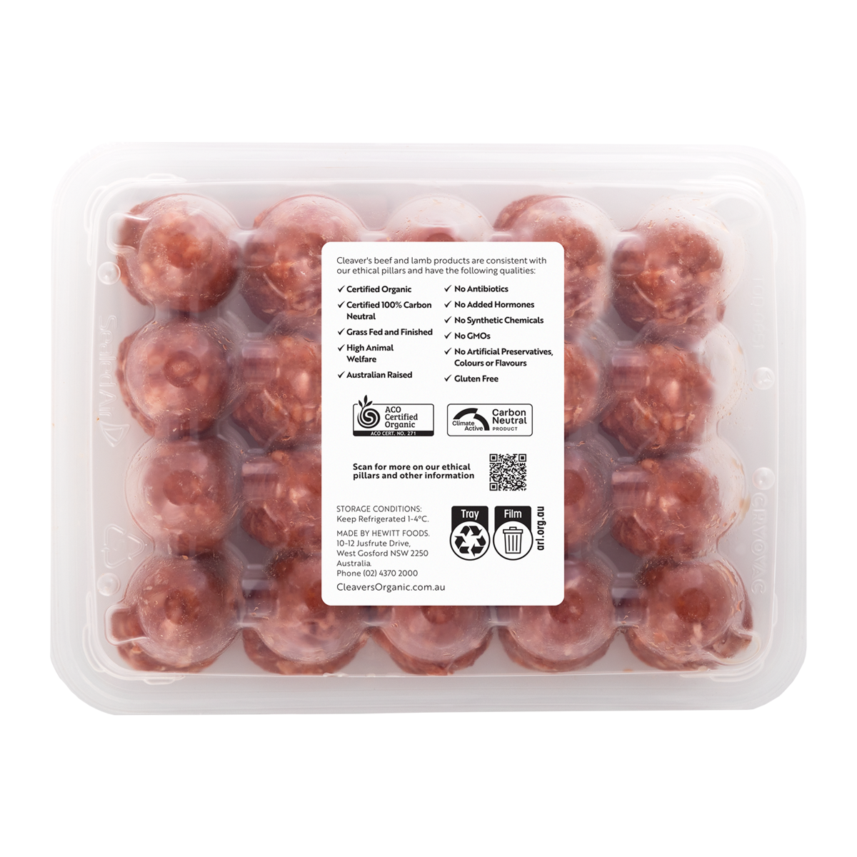 Cleaver's Organic Free Range and Grass Fed Beef Meatballs 400g