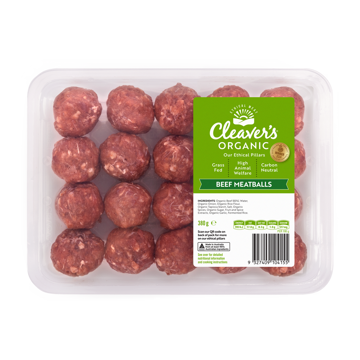 Cleaver's Organic Free Range and Grass Fed Beef Meatballs 400g