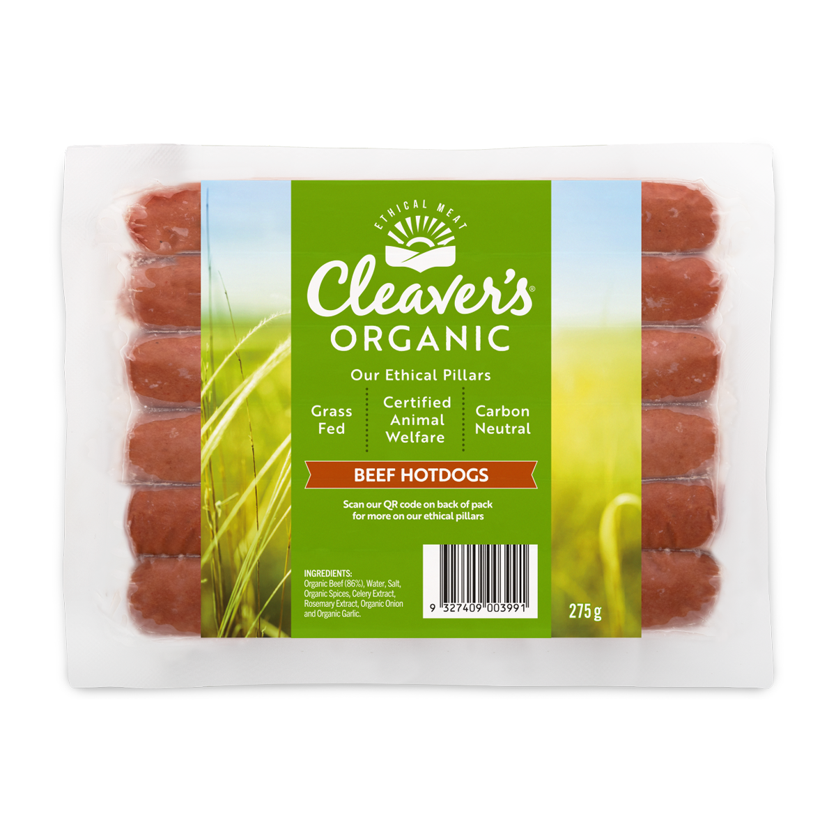 Cleaver's Organic Free Range and Grass Fed Beef Hotdog 275g