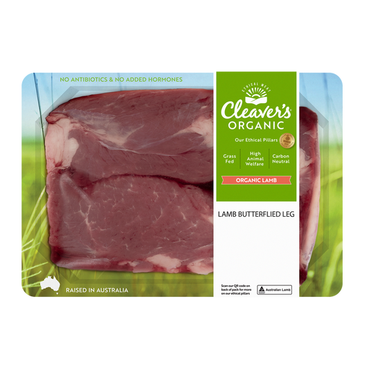 Cleaver's Organic and Grass Fed Butterflied Lamb Leg 500g-1kg