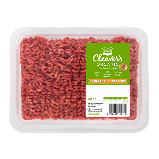 Cleaver's Organic Free Range and Grass Fed Extra Lean Beef Mince 500g