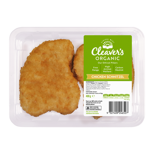 Cleaver's Organic Free Range Chicken Schnitzel 400g