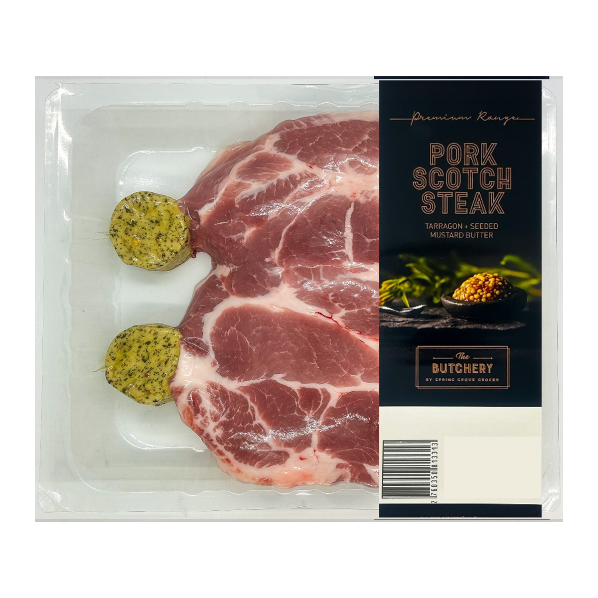 Spring Grove Pork Scotch Steaks with Tarragon Seeded Mustard Butter 400-600g