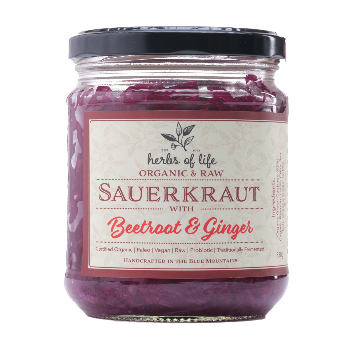 Herbs of Life Organic Sauerkraut Beetroot and Ginger 380g