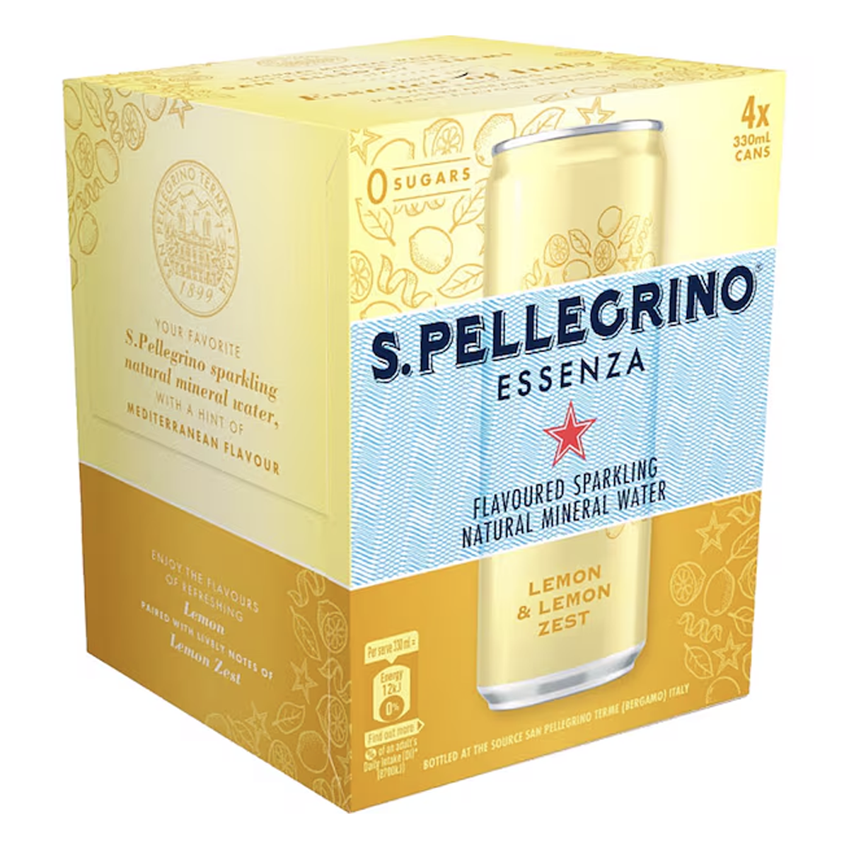 San Pellegrino Essenza Lemon and Lemon Zest Can 4x330ml