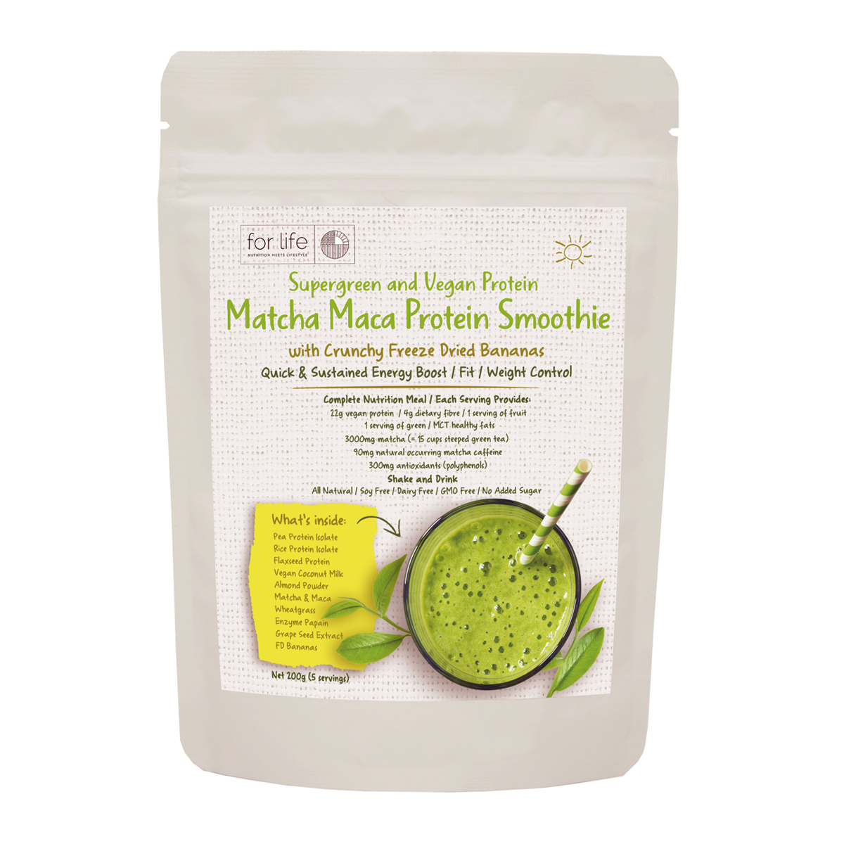 For Life Matcha Maca Protein Smoothie with Crunchy Freeze Dried Bananas 200g