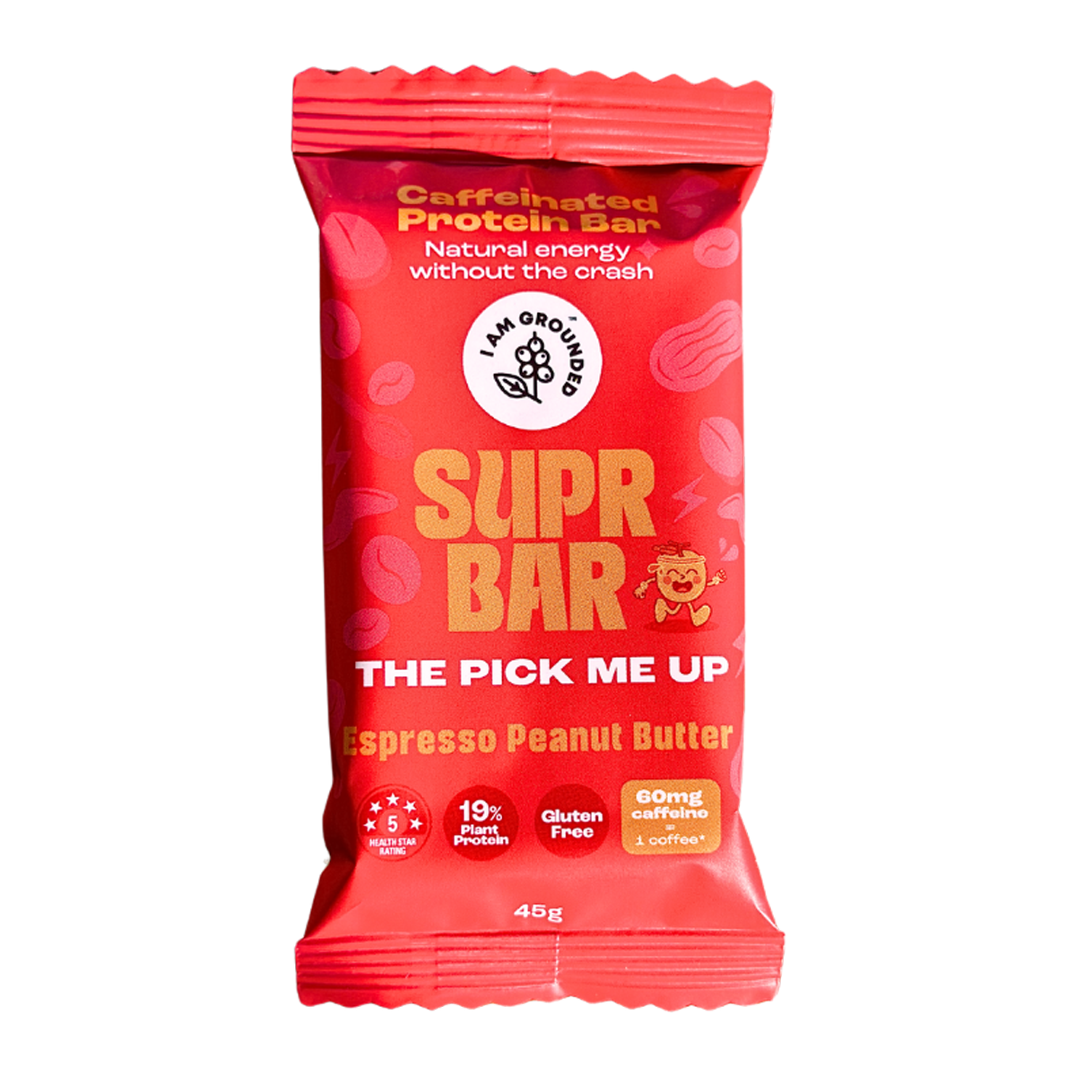 I Am Grounded Supr Bar Caffeinated Protein Bar Espresso Peanut Butter 45g