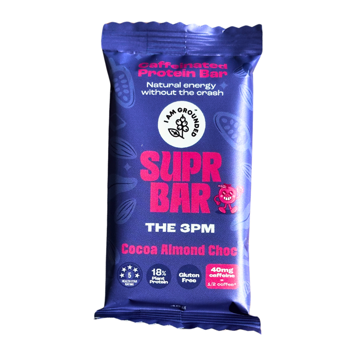 I Am Grounded Supr Bar Caffeinated Protein Bar Cocoa Almond Chocolate 45g