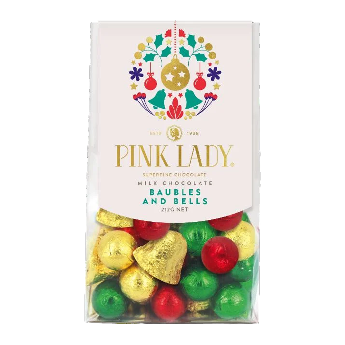 Pink Lady Milk Chocolate Baubles and Bells Bag 212g