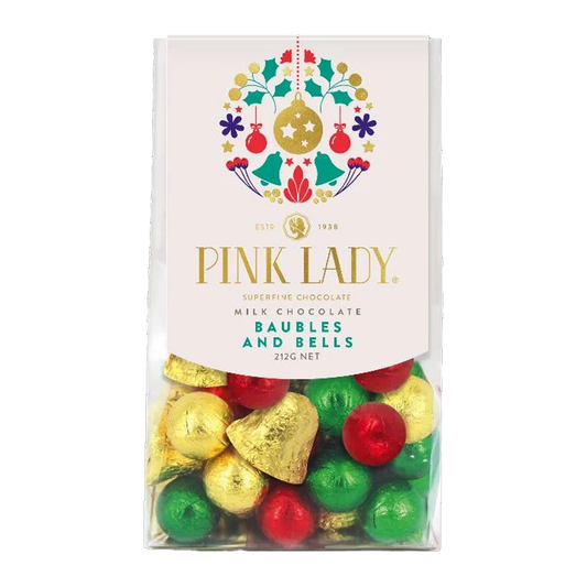 Pink Lady Milk Chocolate Baubles and Bells Bag 212g