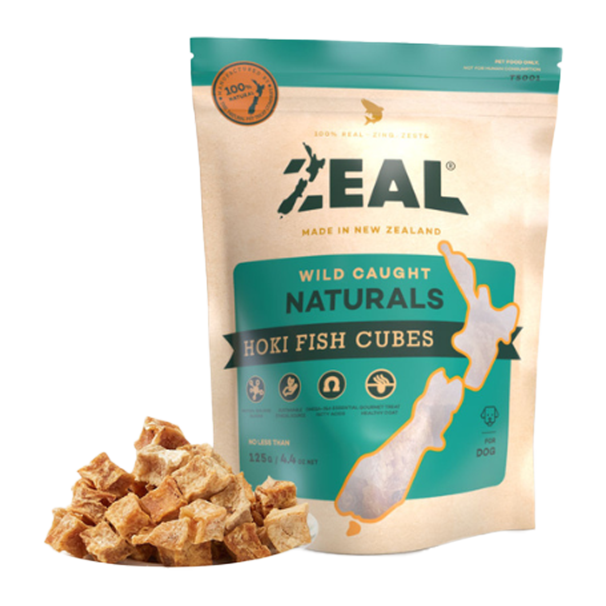 Zeal Free Range Naturals Dog Treats Hoki Fish Cubes 125g