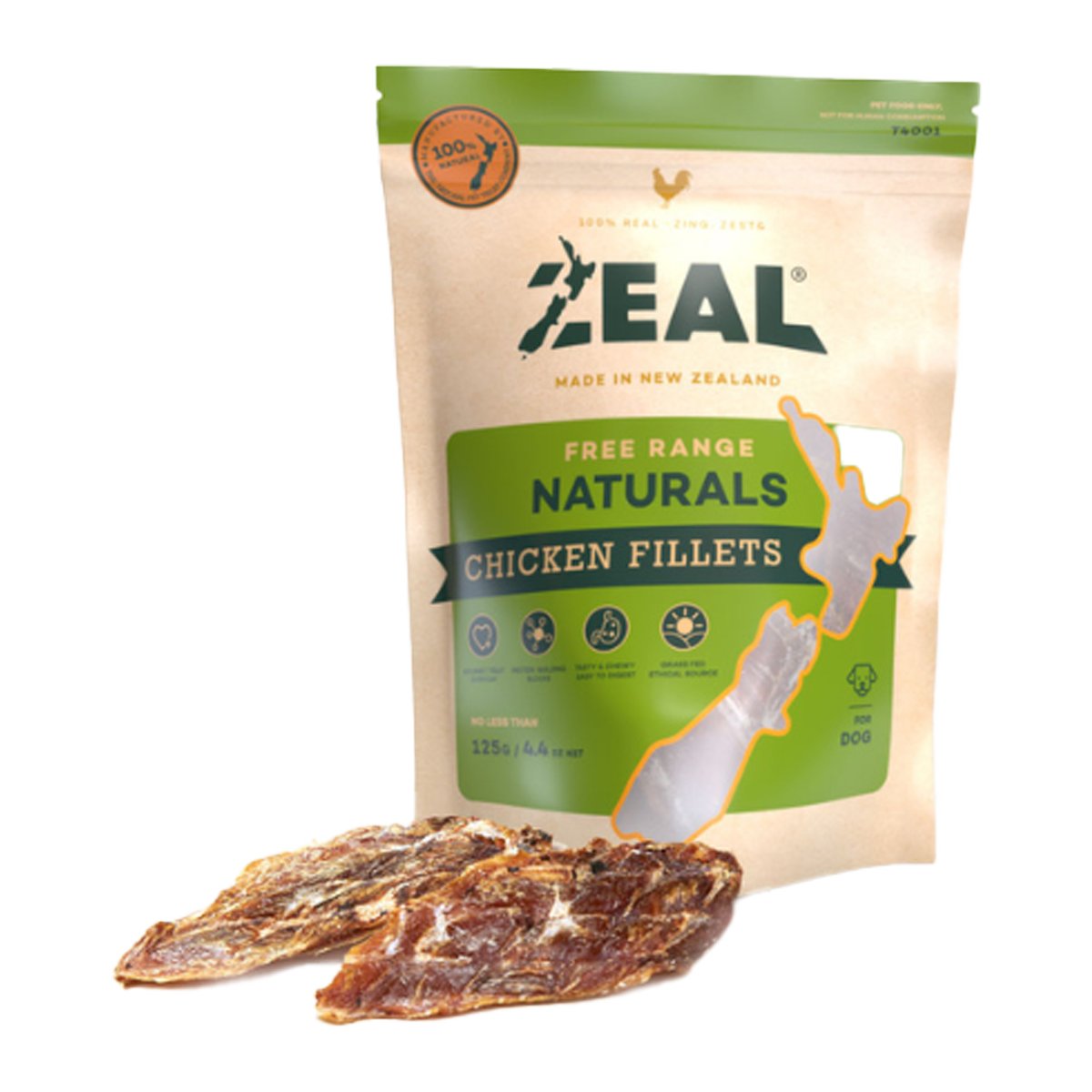 Zeal Free Range Naturals Dog Treats Chicken Fillets 125g