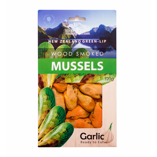 Norfolk Bay New Zealand Smoked Mussels Garlic 120g