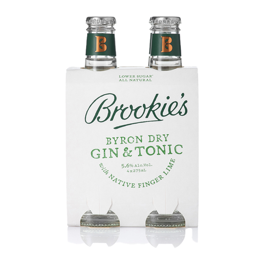 Brookie's Byron Dry Gin and Tonic with Native Finger Lime 4 x 275ml