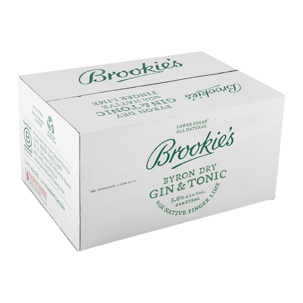 Brookie's Byron Dry Gin and Tonic with Native Finger Lime Case 16 x 275ml
