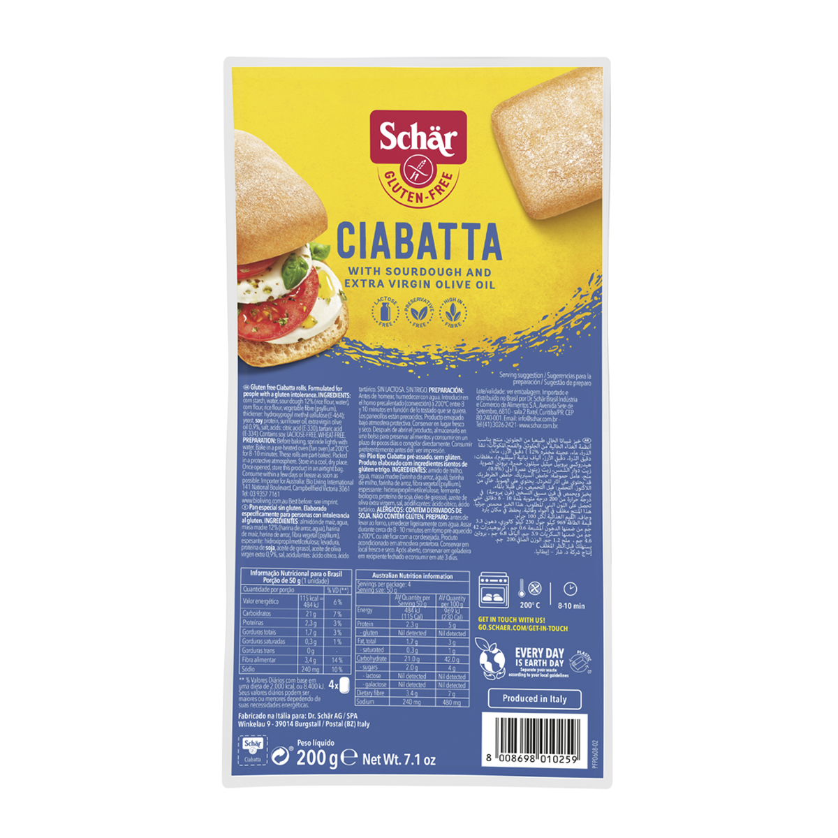 Schar Gluten Free White Ciabatta Rolls x4 200g