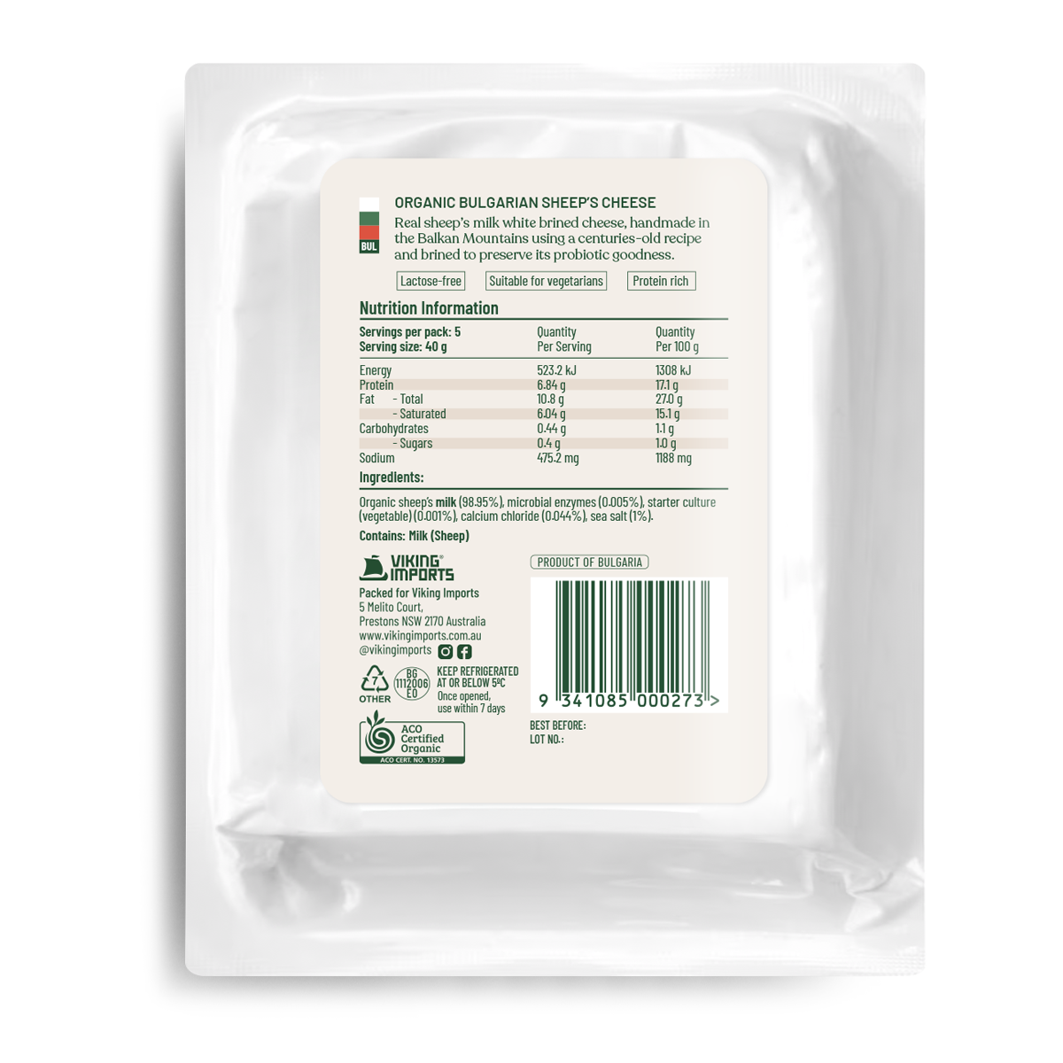 Viking Organic Goat's Milk Feta Cheese 200g