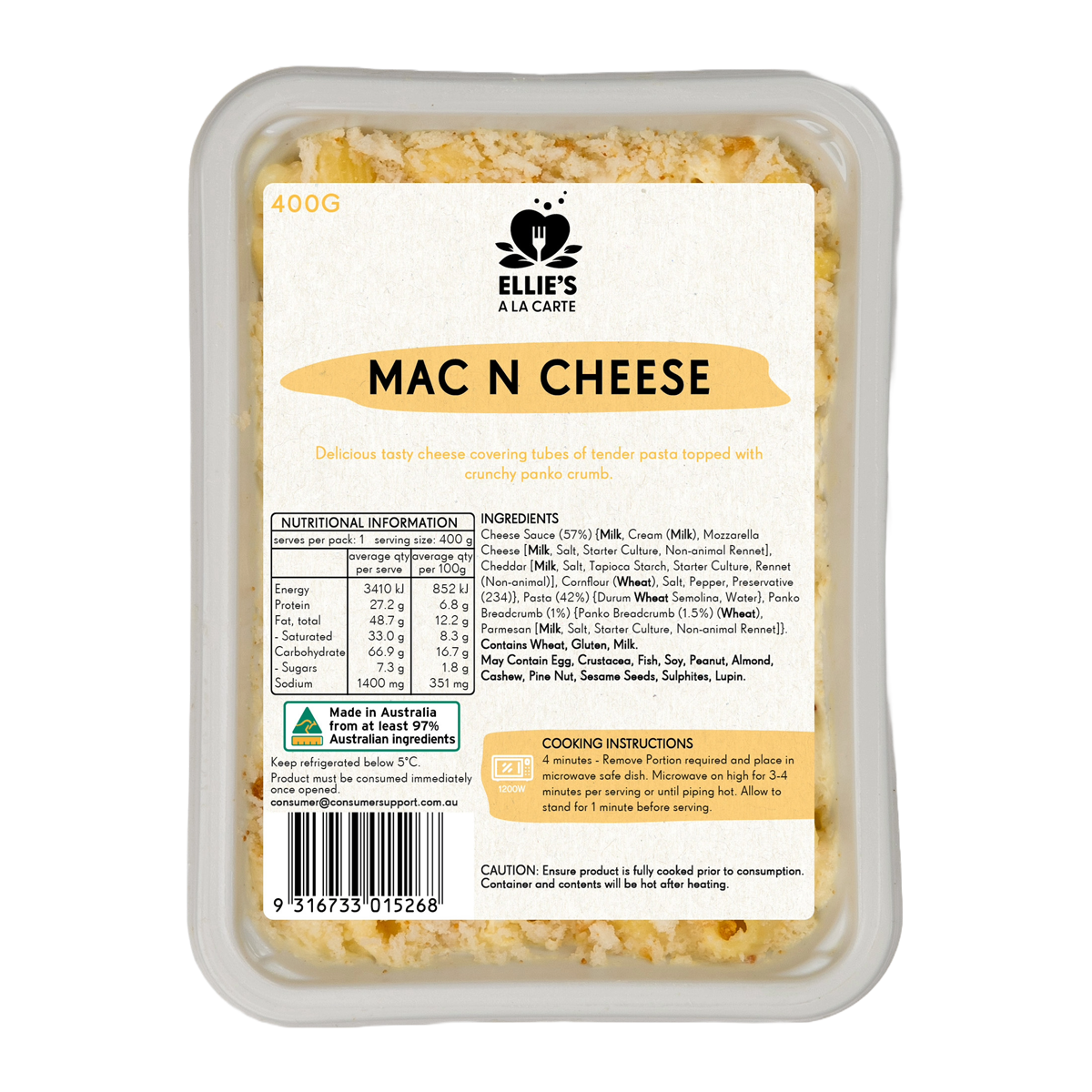 Ellies Ala Carte Mac and Cheese 400g