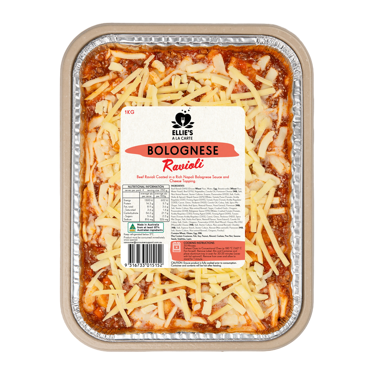 Ellies Ala Carte Ravioli Bolognese 1kg