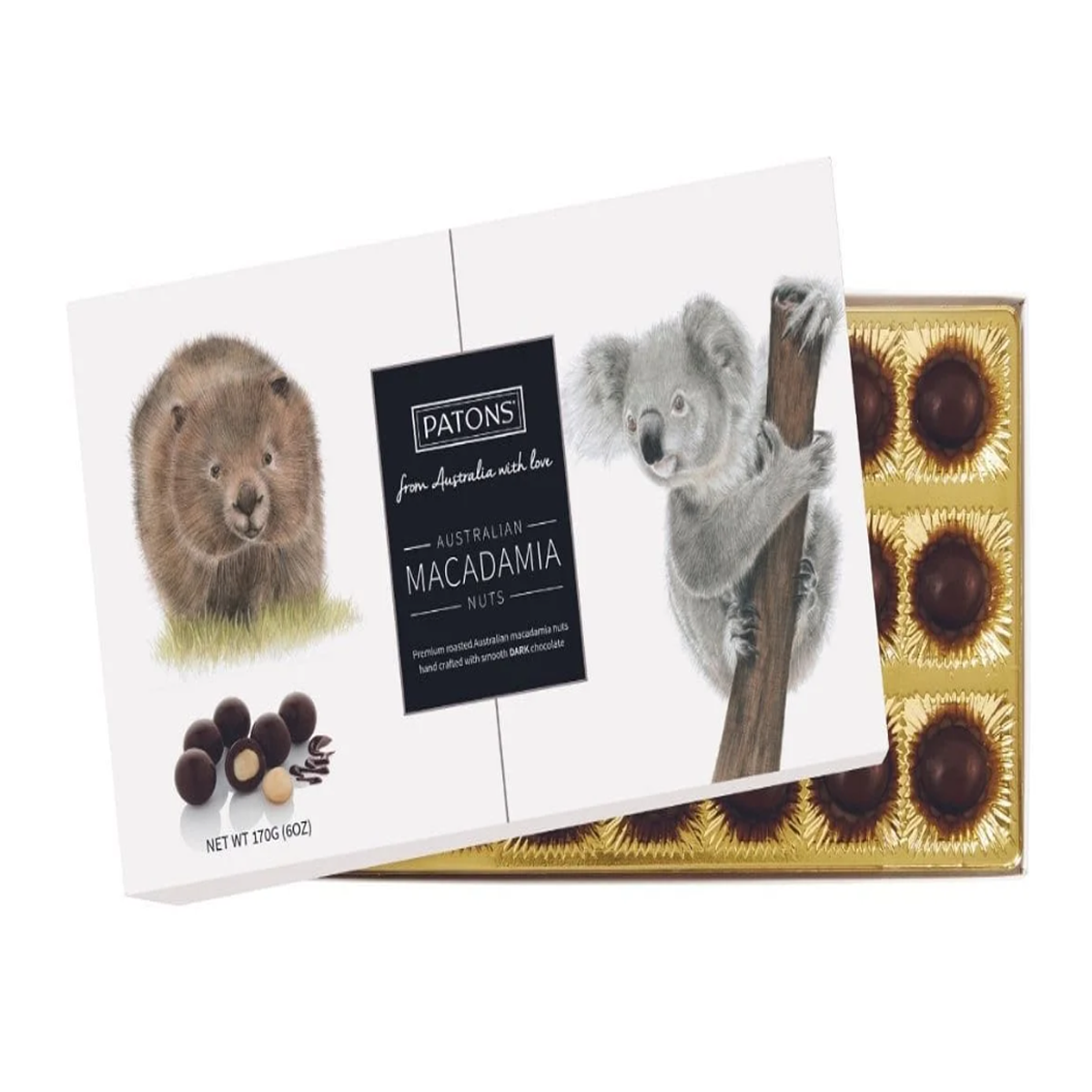 Patons Dark Chocolate Macadamia Australia Wombat and Koala Gift Box 170g