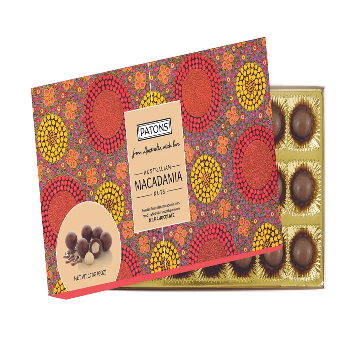 Patons Milk Chocolate Macadamia Australia Aboriginal Art Gift Box 170g