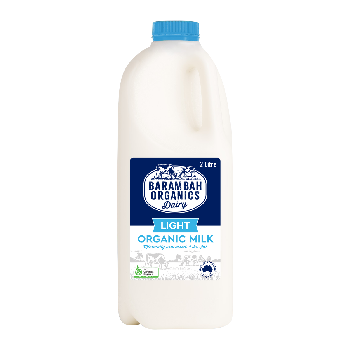 Barambah Organics Unhomogenised Cream Top Light Milk 1.4% Fat 2L