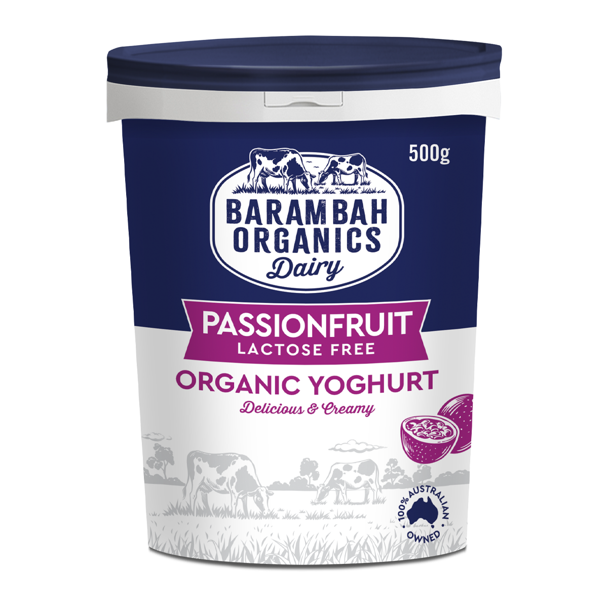 Barambah Organics Lactose Free Real Passionfruit Yoghurt 500g