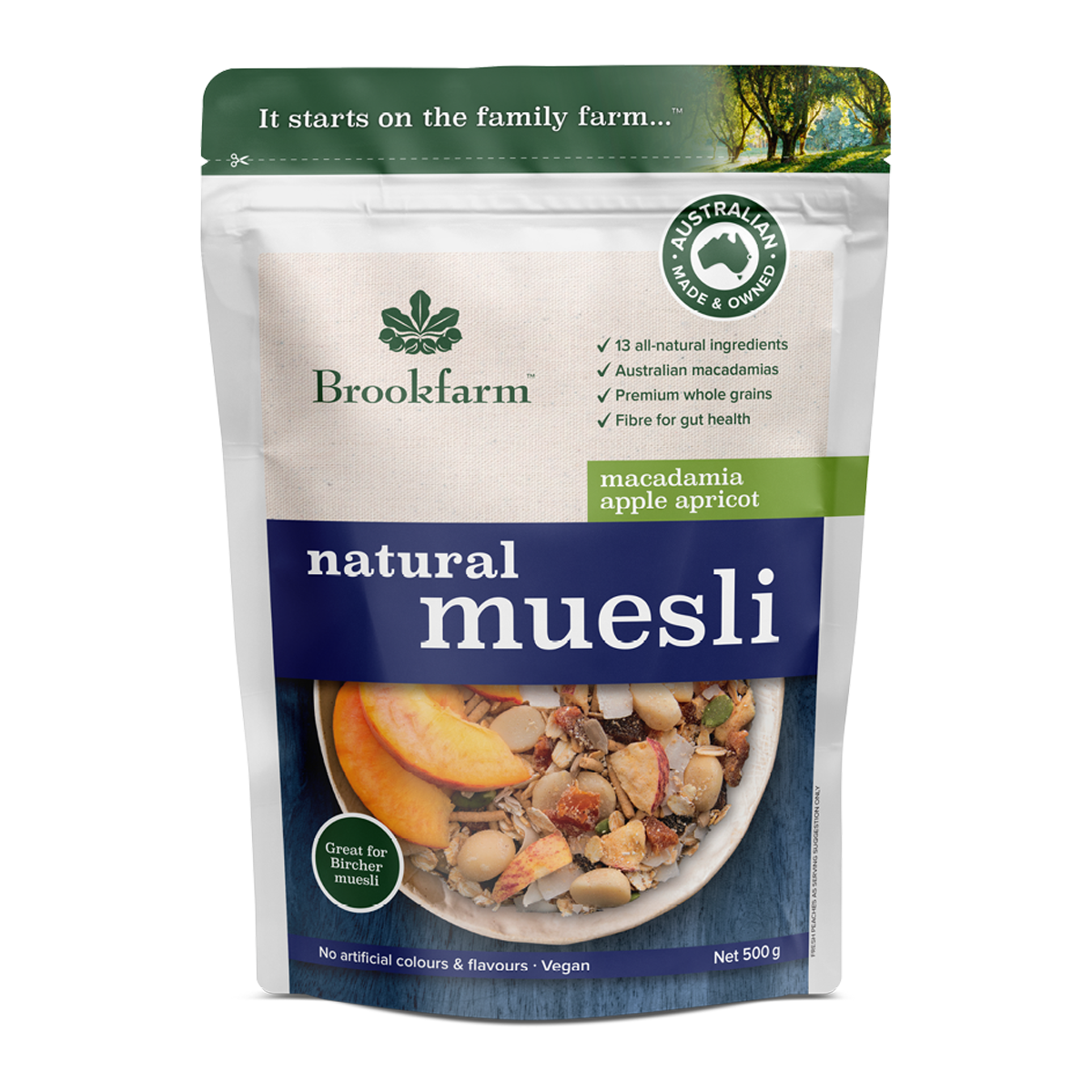 Brookfarm Natural Muesli Macadamia Apple and Apricot 500g