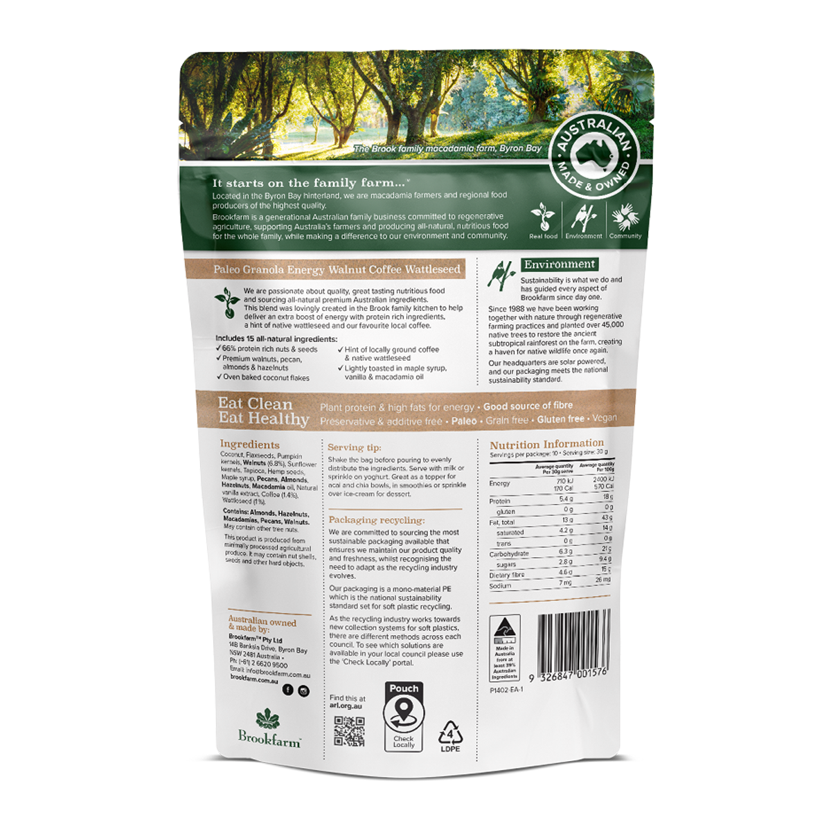 Brookfarm Energy Paleo Granola, Walnut, Coffee and Wattleseed 300g