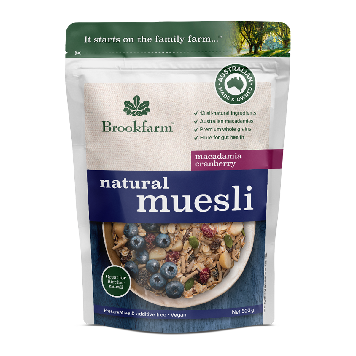 Brookfarm Natural Muesli Macadamia Cranberry 500g