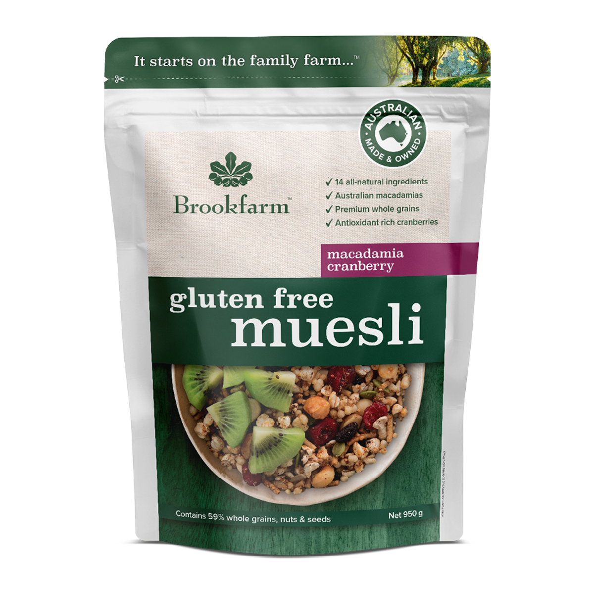 Brookfarm Gluten Free Muesli Macadamia Cranberry 950g