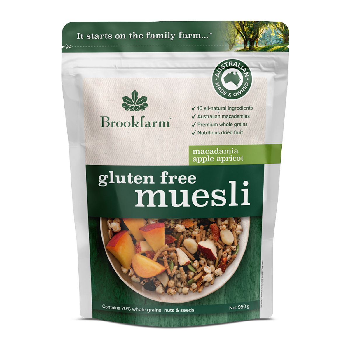 Brookfarm Gluten Free Muesli Macadamia, Apple and Apricot 950g