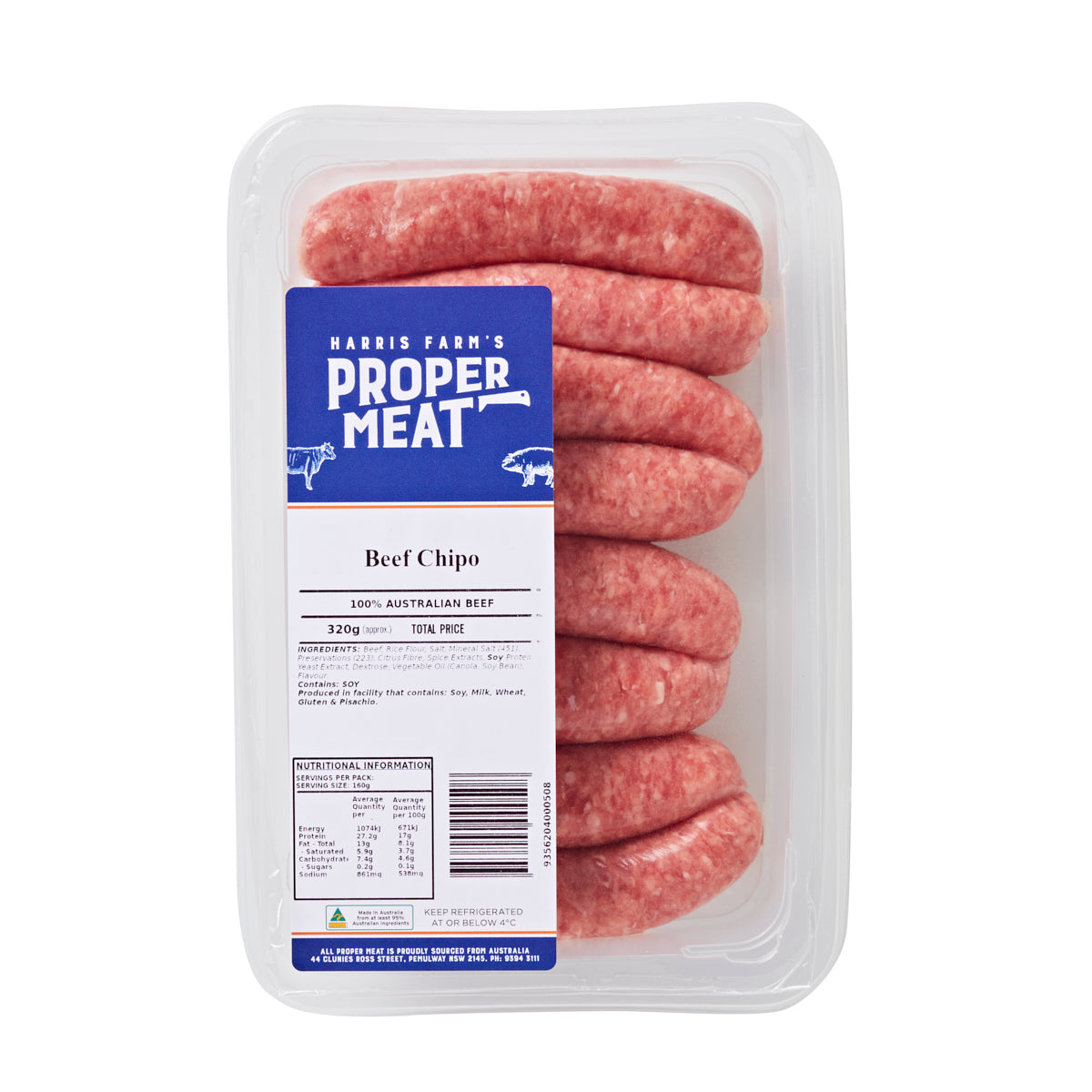 Harris Farm's Proper Meat Beef Chipolatas 320g